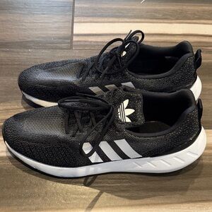 Adidas Black Mesh Sneakers with White Stripes